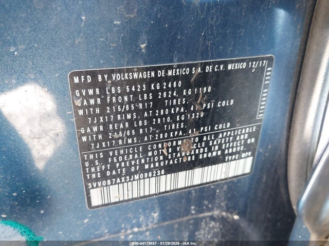 2018 VOLKSWAGEN TIGUAN 3VV0B7AX3JM096236 Photo 8