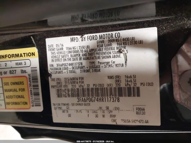 3FA6P0G74HR117378 Ford FUSION S