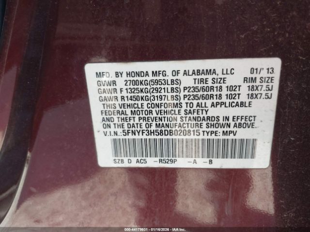 2013 HONDA PILOT 5FNYF3H58DB020815 Photo 8