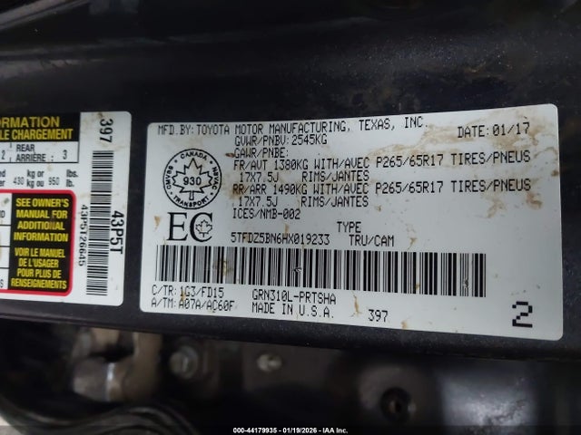 5TFDZ5BN6HX019233 Toyota Tacoma Trd Off Road/trd Sport