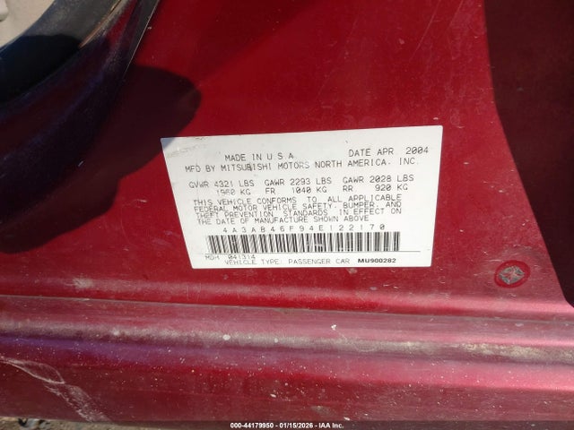 2004 MITSUBISHI GALANT 4A3AB46F94E122170 Photo 8