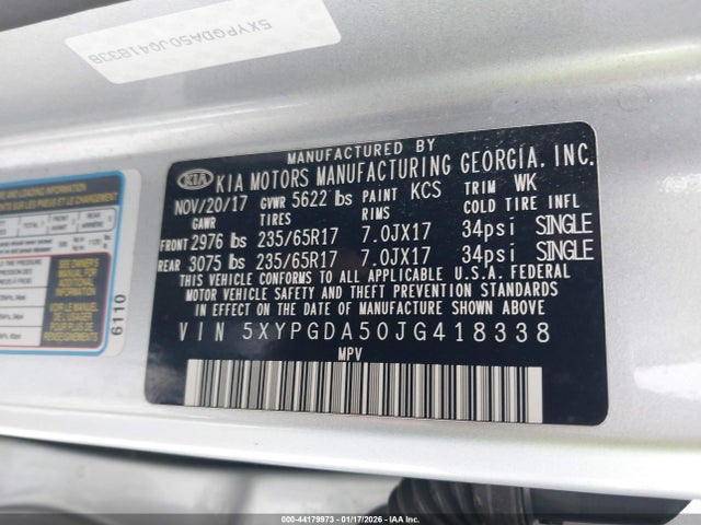 5XYPGDA50JG418338 KIA Sorento 3.3l Lx