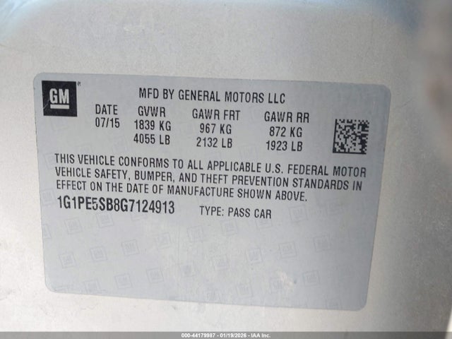 1G1PE5SB8G7124913 Chevrolet Cruze Limited 1lt Auto