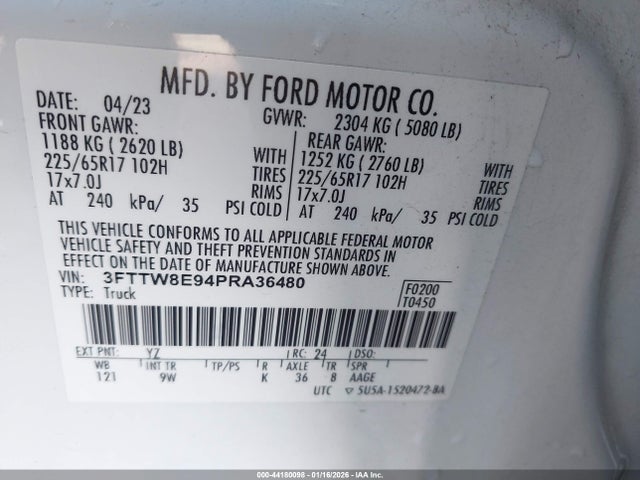 3FTTW8E94PRA36480 Ford Maverick Xl