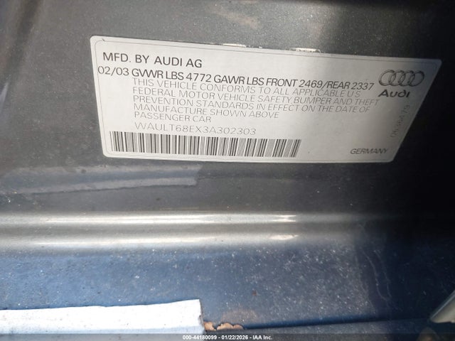 2003 AUDI A4 WAULT68EX3A302303 Photo 8