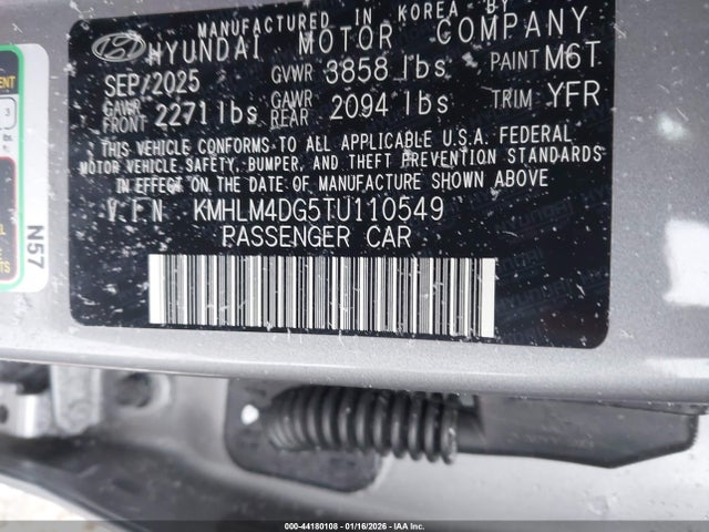 44180108 :رقم المزاد ، KMHLM4DG5TU110549 vin ، 2026 Hyundai Elantra Sel Sport مزاد بيع