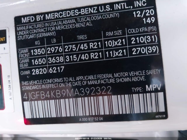 4JGFB4KB9MA392322 Mercedes-Benz Gle 350 4matic
