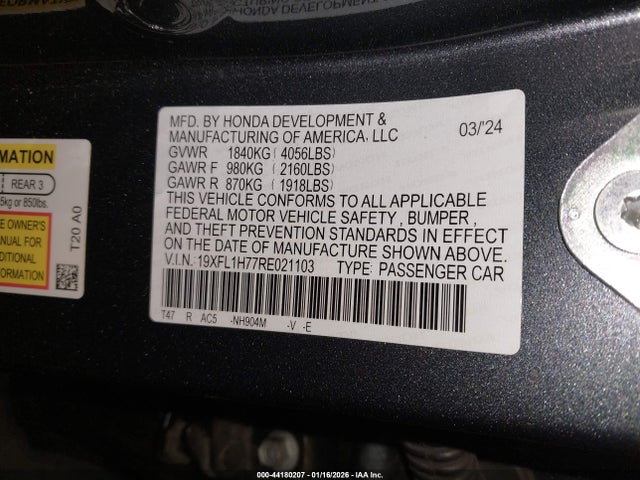 19XFL1H77RE021103 Honda Civic Ex-l