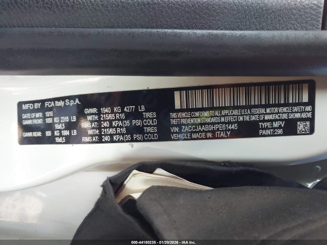 ZACCJAAB9HPE61445 Jeep Renegade Sport Fwd