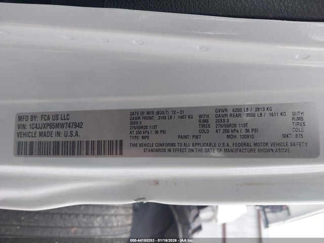 Продаж на аукціоні авто 2021 Jeep Wrangler 4xe Unlimited Sahara 4x4, vin: 1C4JJXP65MW747942, номер лоту: 44180253