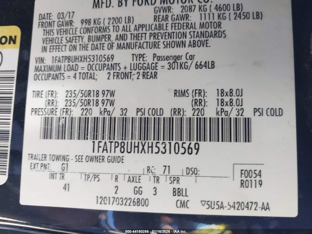 1FATP8UHXH5310569 Ford Mustang Ecoboost Premium