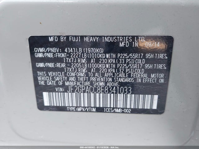 JF2GPACC8E8341033 Subaru Xv Crosstrek 2.0i Premium