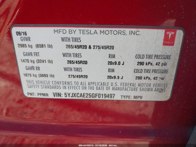 2016 TESLA MODEL X 5YJXCAE25GF019497 Photo 8