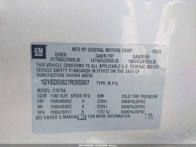 Продаж на аукціоні авто 2007 Cadillac Escalade Standard, vin: 1GYEC63827R265567, номер лоту: 44180389