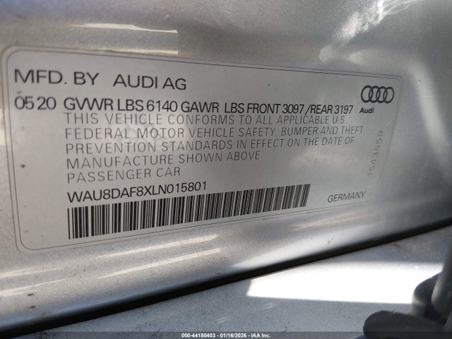 2020 Audi A8 L 55 Tfsi Quattro Tiptronic მანქანა იყიდება აუქციონზე, vin: WAU8DAF8XLN015801, აუქციონის ნომერი: 44180403