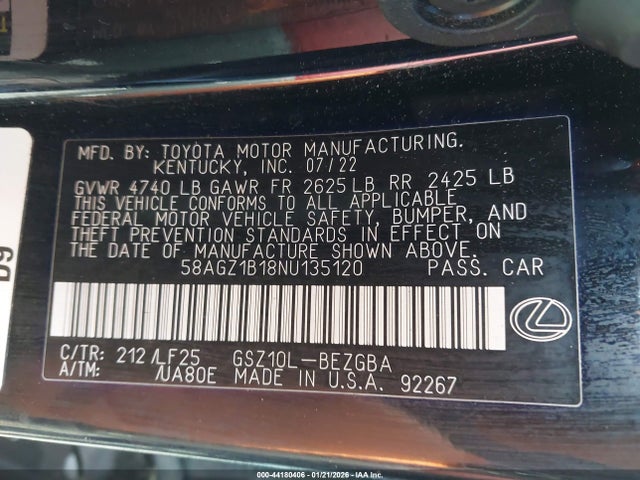 2022 LEXUS ES 350 58AGZ1B18NU135120 Photo 8