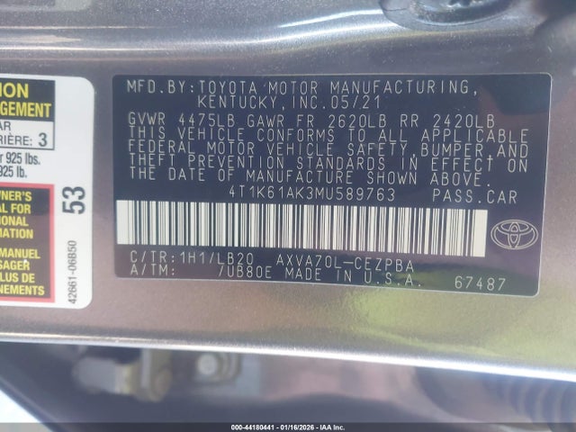 4T1K61AK3MU589763 Toyota CAMRY XSE