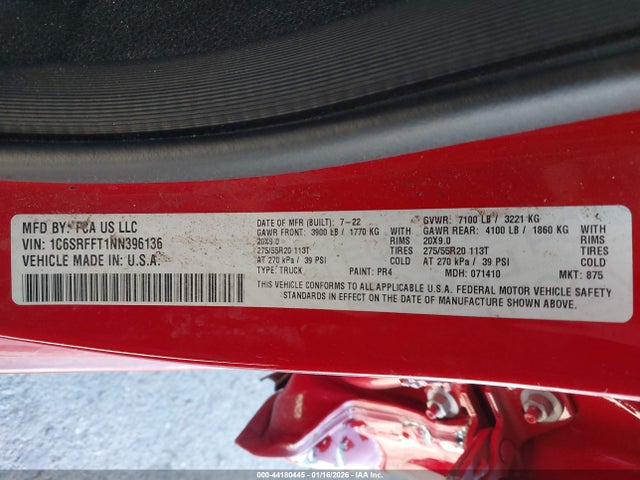 Продаж на аукціоні авто 2022 Ram 1500 Lone Star  4x4 5'7 Box, vin: 1C6SRFFT1NN396136, номер лоту: 44180445