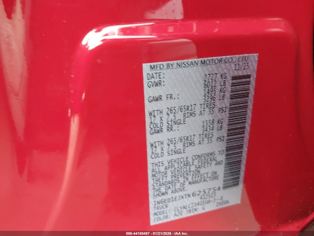 44180497 :رقم المزاد ، 1N6ED1EJXTN625754 vin ، 2026 Nissan Frontier Sv 4x2 مزاد بيع