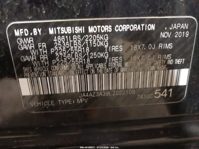 Aukcja sprzedaży 2020 Mitsubishi Outlander Se 2.4 S-awc, vin: JA4AZ3A39LZ022108, numer aukcji: 44180531