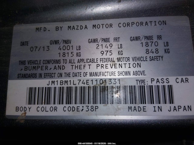 JM1BM1L74E1101331 Mazda Mazda3 I Touring
