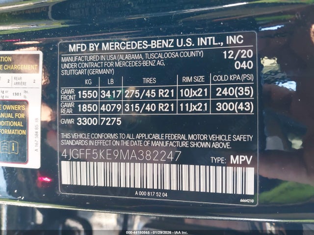 Aukcja sprzedaży 2021 Mercedes-benz Gls 450 4matic, vin: 4JGFF5KE9MA382247, numer aukcji: 44180565