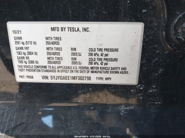 2021 TESLA MODEL Y 5YJYGAEE1MF302798 Photo 8