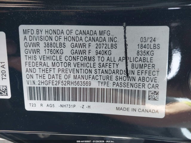 Honda Civic Sport 2024 2HGFE2F52RH563569 Image 9