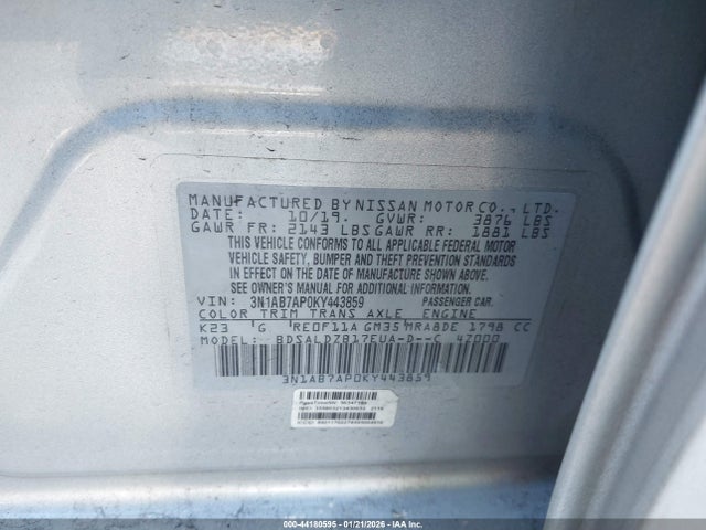 3N1AB7AP0KY443859 Nissan SENTRA SV