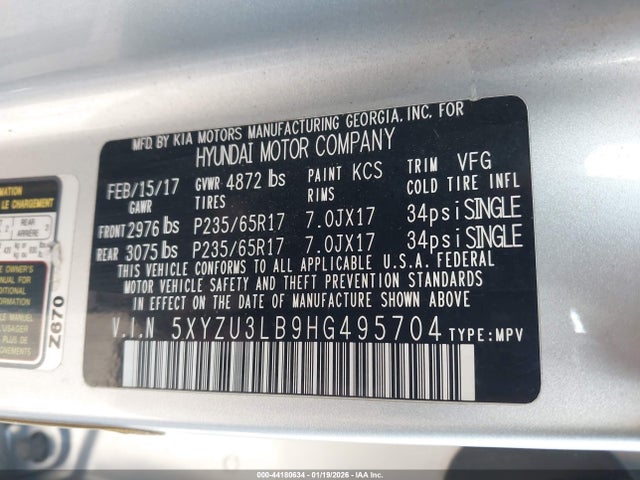 5XYZU3LB9HG495704 Hyundai Santa Fe Sport 2.4l