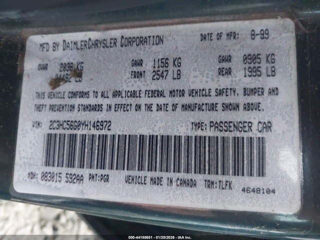 2000 Chrysler Lhs მანქანა იყიდება აუქციონზე, vin: 2C3HC56G0YH146972, აუქციონის ნომერი: 44180651