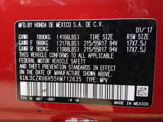 3CZRU6H55HM712635 Honda HR-V EX