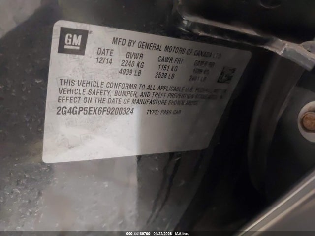 Aukcja sprzedaży 2015 Buick Regal Turbo Premium I, vin: 2G4GP5EX6F9200324, numer aukcji: 44180700