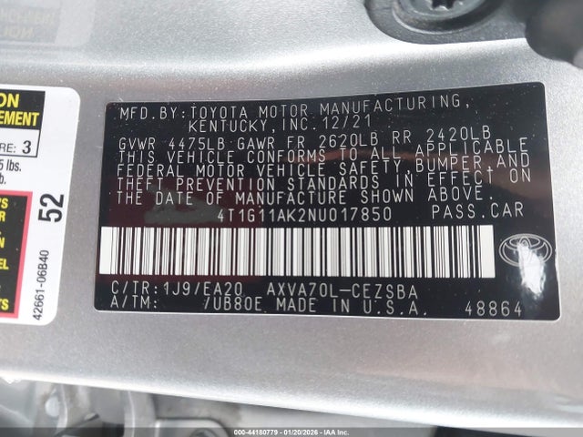 Toyota CAMRY SE 2022 4T1G11AK2NU017850 Image 9