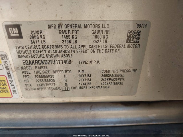 Продажа на аукционе авто 2015 Buick Enclave Premium, vin: 5GAKRCKD2FJ171403, номер лота: 44180802