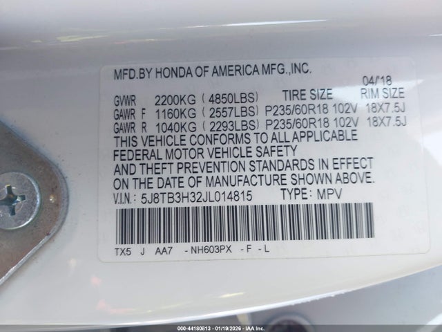 2018 Acura Rdx Acurawatch Plus Package მანქანა იყიდება აუქციონზე, vin: 5J8TB3H32JL014815, აუქციონის ნომერი: 44180813