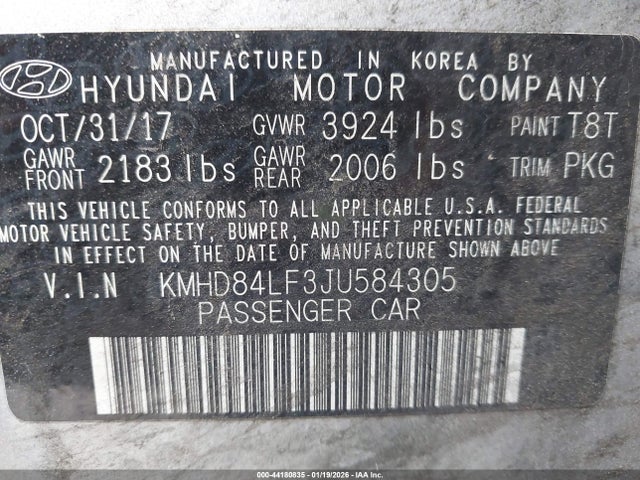 KMHD84LF3JU584305 Hyundai ELANTRA SEL