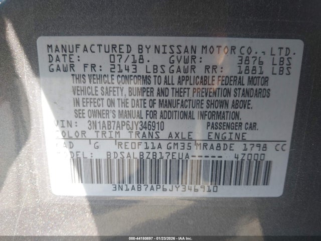 3N1AB7AP6JY346910 Nissan SENTRA S