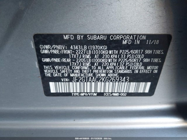 Subaru Crosstrek 2.0i 2019 JF2GTAAC2KG269343 Image 9