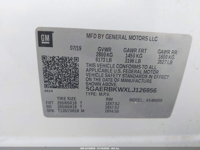 2020 Buick Enclave Fwd Essence მანქანა იყიდება აუქციონზე, vin: 5GAERBKWXLJ126956, აუქციონის ნომერი: 44180938