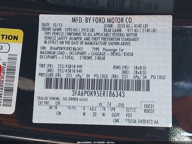 2014 FORD FUSION 3FA6P0K95ER186343 Photo 8