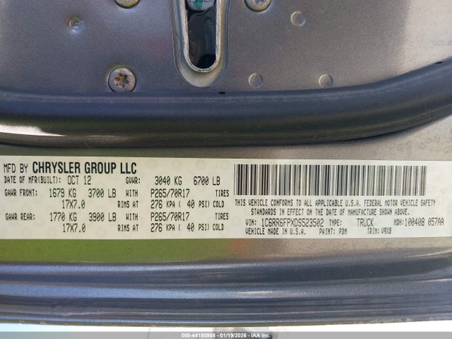 44180988 :رقم المزاد ، 1C6RR6FPXDS523502 vin ، 2013 Ram 1500 Tradesman مزاد بيع
