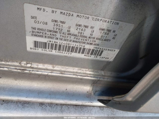 44180993 :رقم المزاد ، JM1BK324081134758 vin ، 2008 Mazda Mazda3 S Touring مزاد بيع