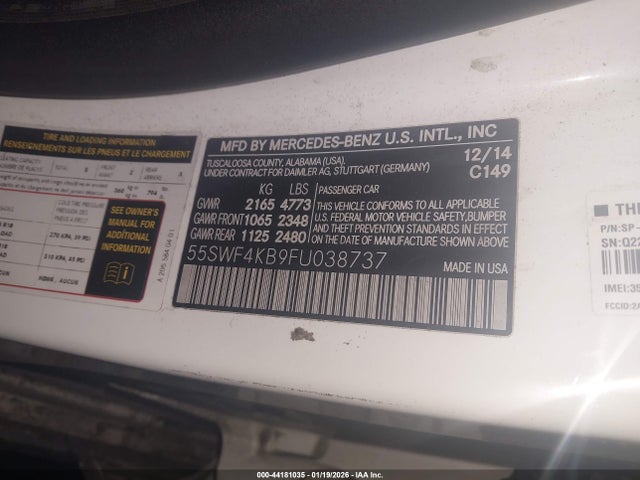 Продажа на аукционе авто 2015 Mercedes-benz C 300 Luxury 4matic, vin: 55SWF4KB9FU038737, номер лота: 44181035