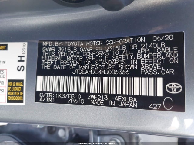 Toyota Corolla Hybrid Le 2021 JTDEAMDE4MJ006366 Image 9