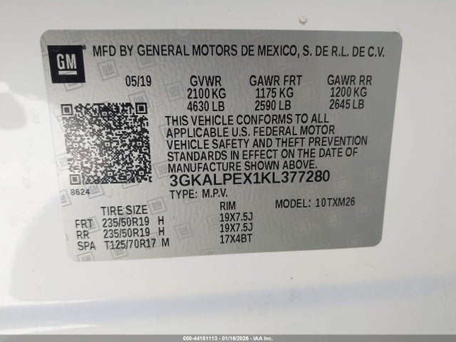 Aukcja sprzedaży 2019 Gmc Terrain Slt, vin: 3GKALPEX1KL377280, numer aukcji: 44181113