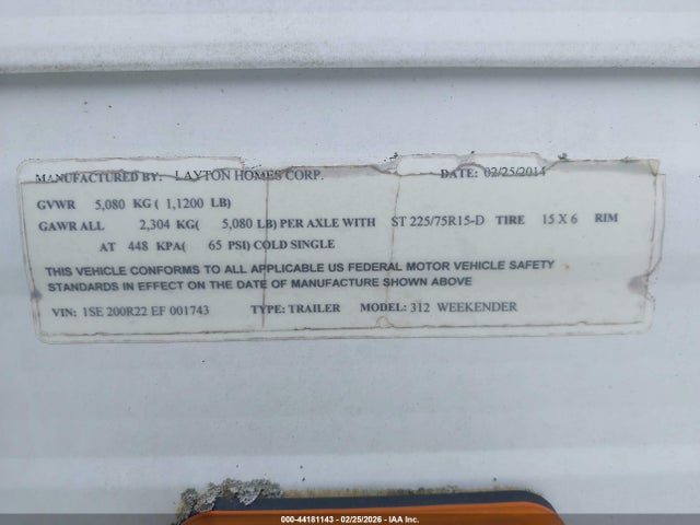 1SE200R22EF001743 Layton Weekender