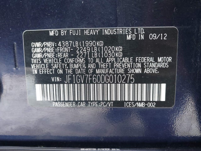 Продаж на аукціоні авто 2013 Subaru Impreza Wrx Premium, vin: JF1GV7F60DG010275, номер лоту: 44181159