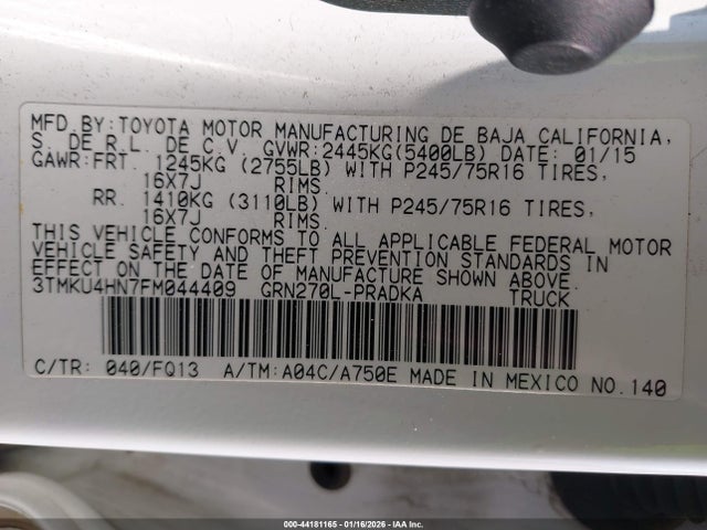 Toyota Tacoma Prerunner V6 2015 3TMKU4HN7FM044409 Image 9