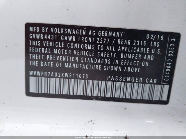WVWPR7AU2KW911073 Volkswagen E-golf Sel Premium